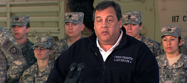 Christie Visits National Guard Armory, Says Recovery from Sandy Underway