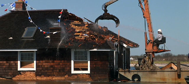 Demolition Begins on Home Stranded in Barnegat Bay Since Sandy