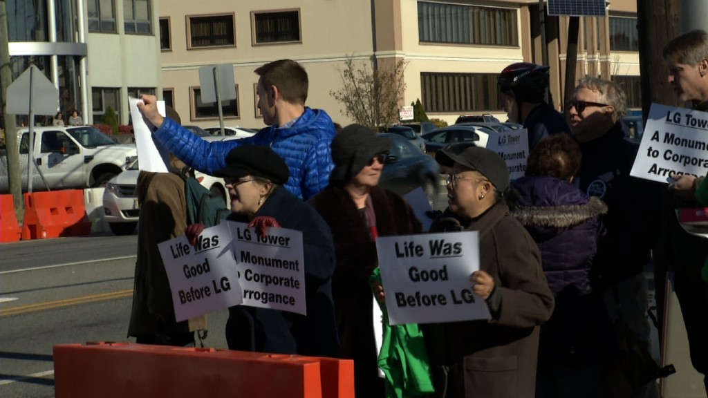 Protesters Greet Guests at LG Groundbreaking