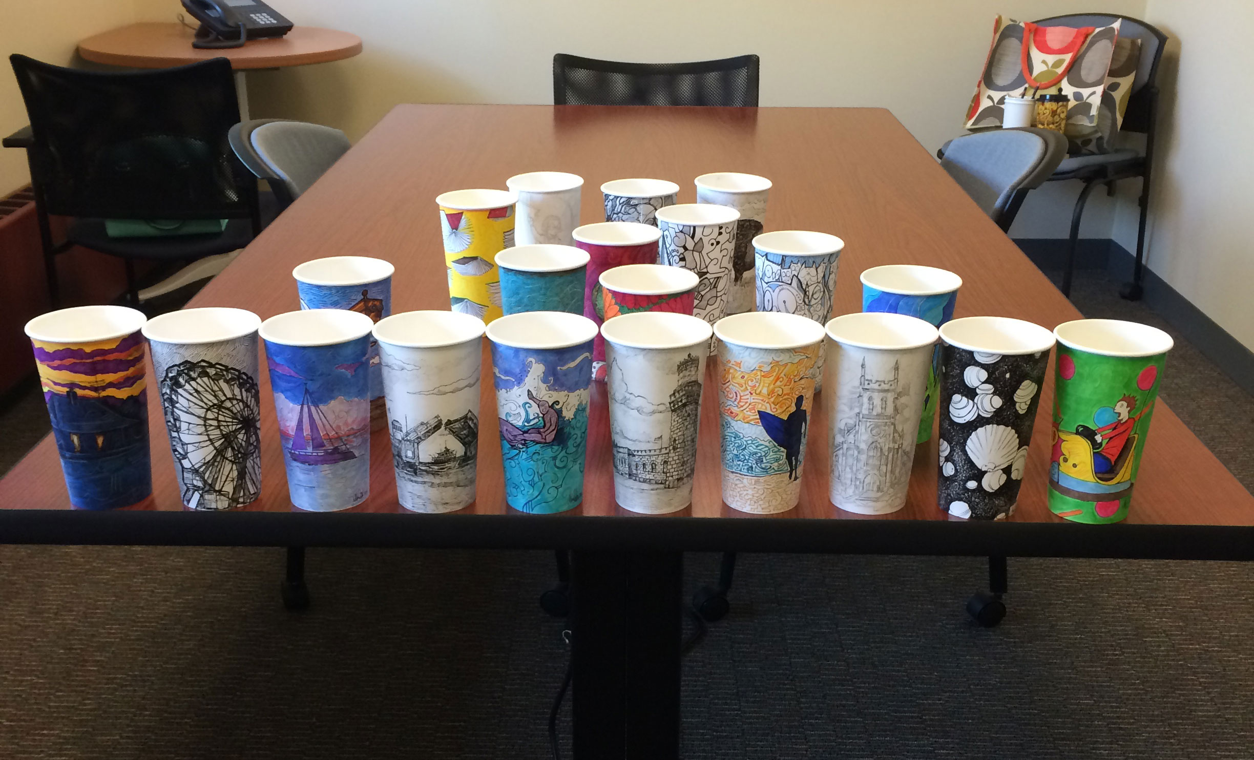 Local Artist Creates Coffee Cup Doodle Project for Charity