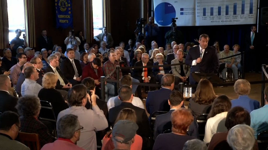 Christie Spars Over Pension Reform at Hasbrouck Heights Town Hall
