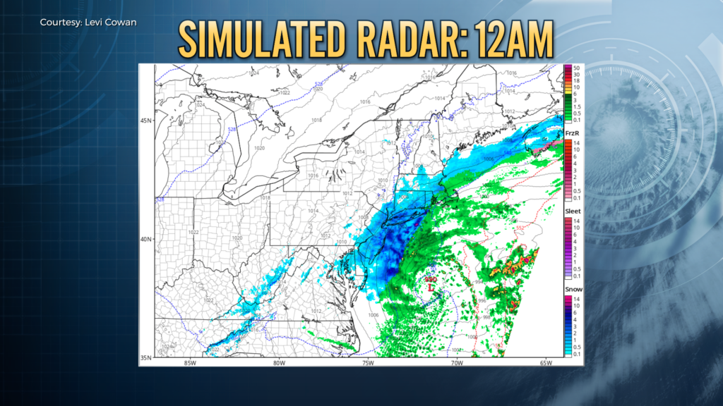 Accumulating snow continues through the night