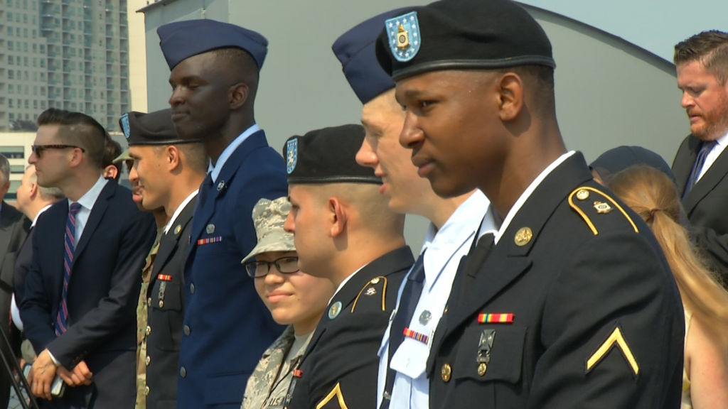 New United States citizens take the oath aboard Battleship NJ