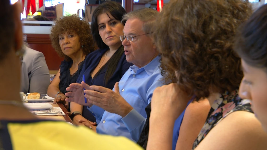 Menendez campaigns for women’s vote, criticizes Hugin’s past