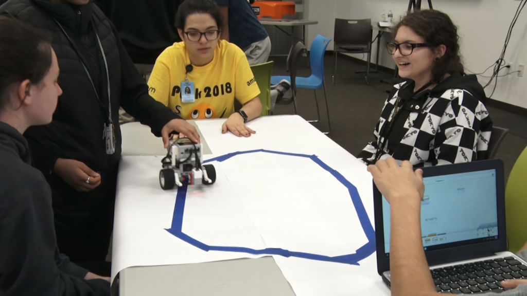 Middle school students build robots out of Legos for National Robotics Week