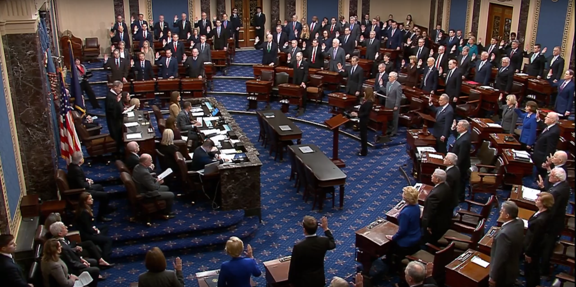 Chief justice, senators sworn in for Trump impeachment