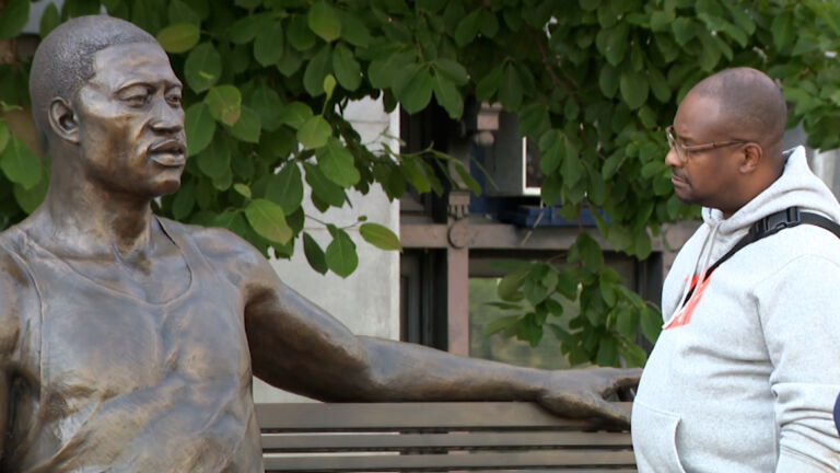 George Floyd statue vandalized in Newark before Derek Chauvin sentencing