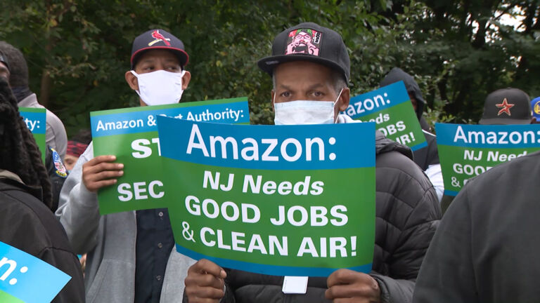Protest over Amazon air cargo facility at Newark airport
