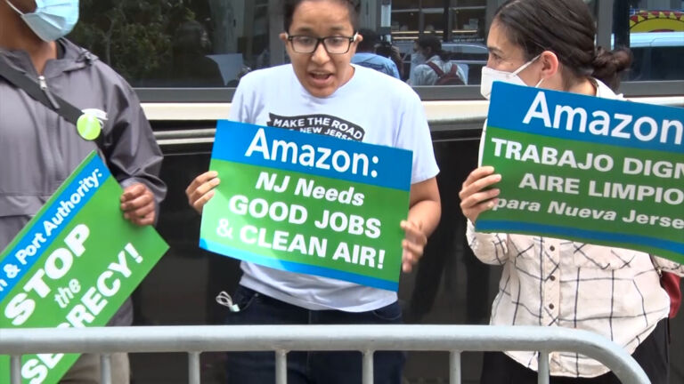 Protesters call for stop to Amazon hub at Newark airport