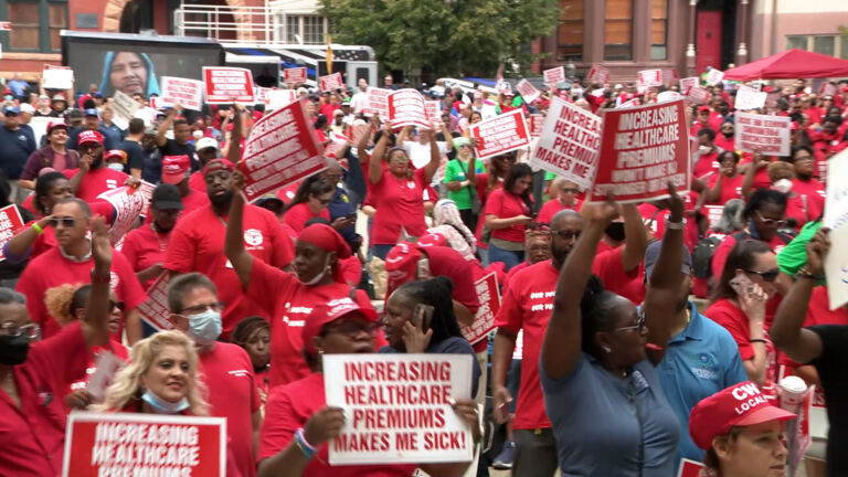 Unions protest hike in cost of health benefits