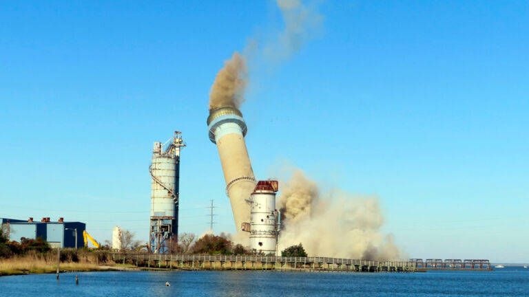 Oct. 26, 2023: The smokestack at the former B.L. England power plant in Upper Township, N.J., was toppled in a controlled demolition. The last coal-powered plant in New Jersey, it ceased to operate on May 1, 2019. Some lawmakers want voters to approve a constitutional amendment that would ban all new fossil-fuel power plants in New Jersey including those fueled by natural gas.
