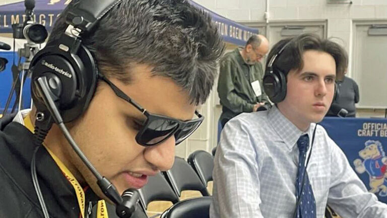 ‘He sees with his ears’: A blind student defies odds as radio announcer for pro basketball team