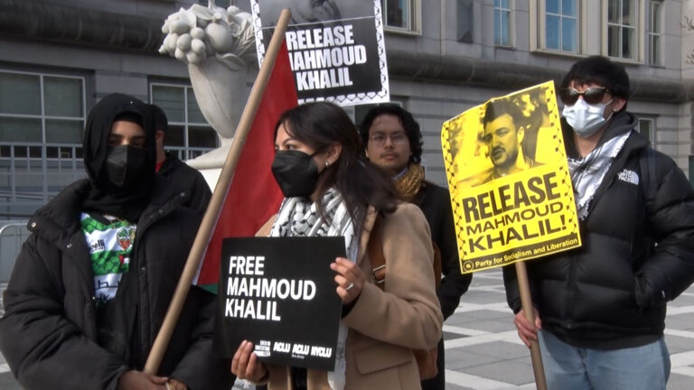 Hundreds gather to demand the release of student detained by ICE